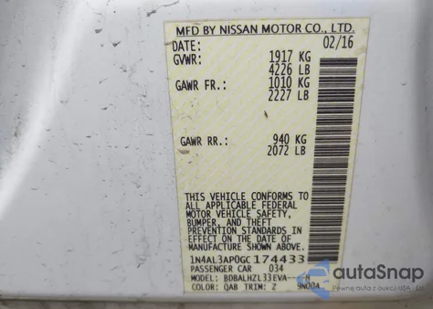 2016 Nissan Altima 2.5 Sr from USA, damaged, VIN 1N4AL3AP0GC174433